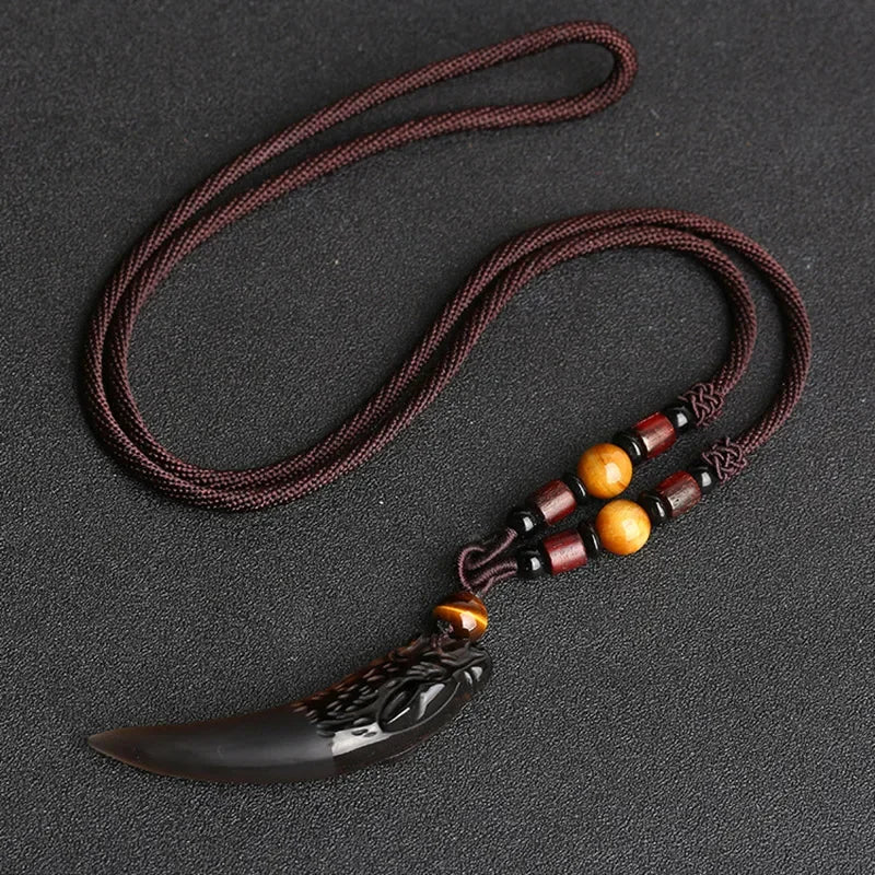 Black And Ice Obsidian Pendant Necklace -  Wolf Tooth Amulets