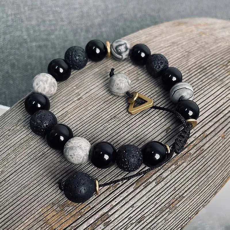 Black Lava Rock Volcano Stone Bead Bracelet