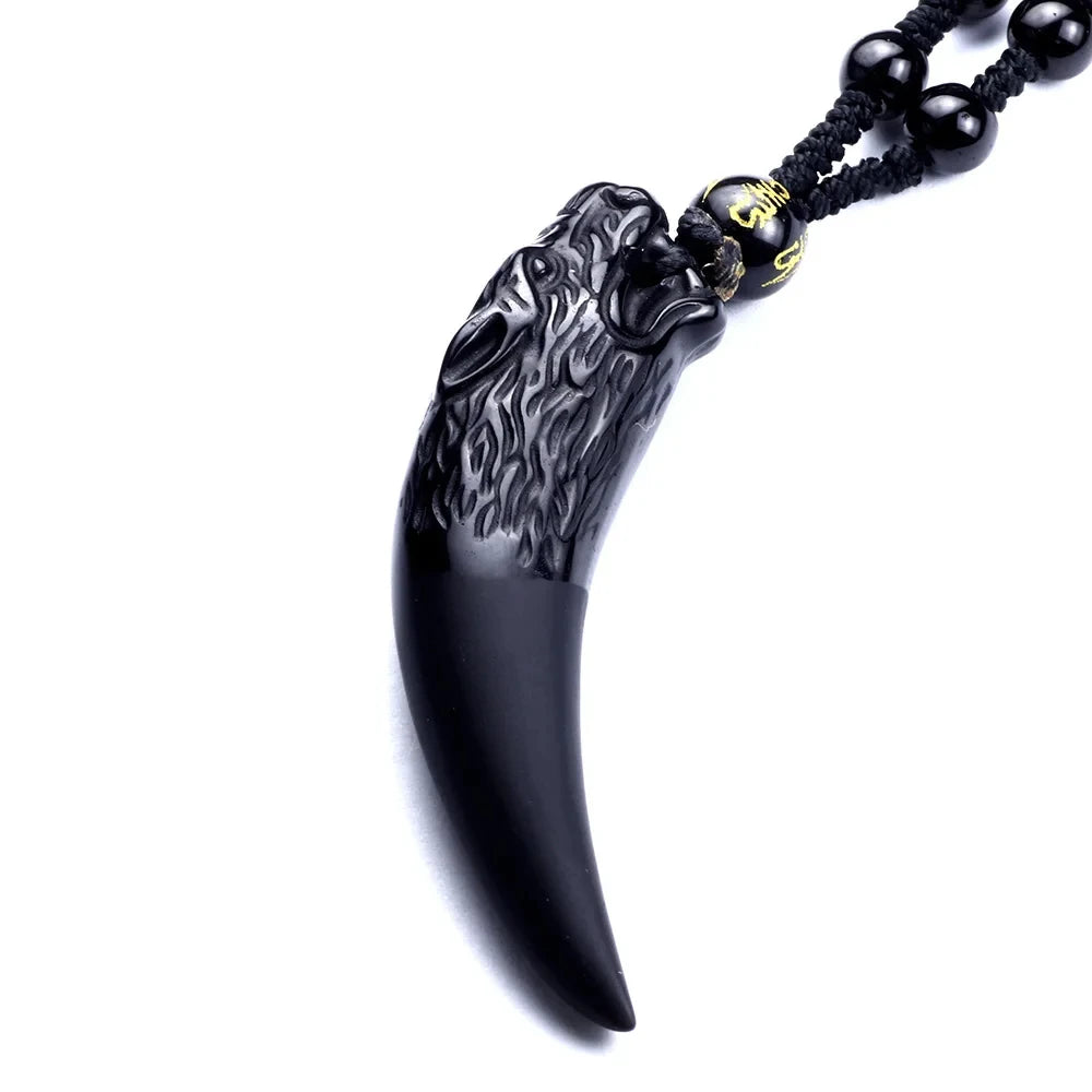 Black And Ice Obsidian Pendant Necklace -  Wolf Tooth Amulets