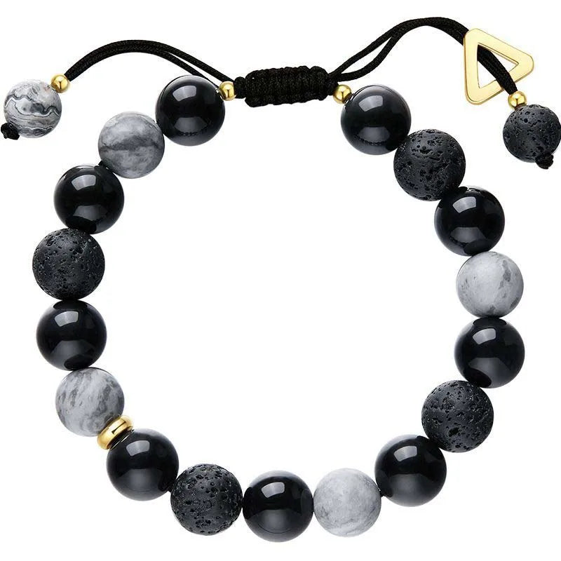 Black Lava Rock Volcano Stone Bead Bracelet