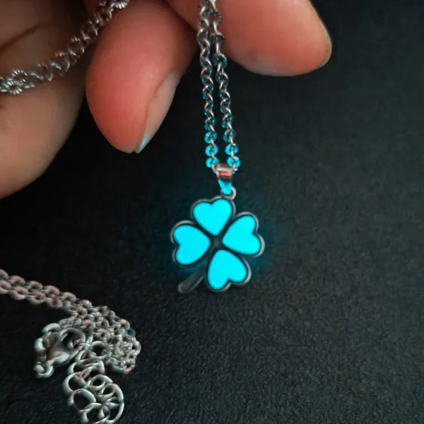 Fluorescent Blue Four Leaf Clover Necklace Pendant