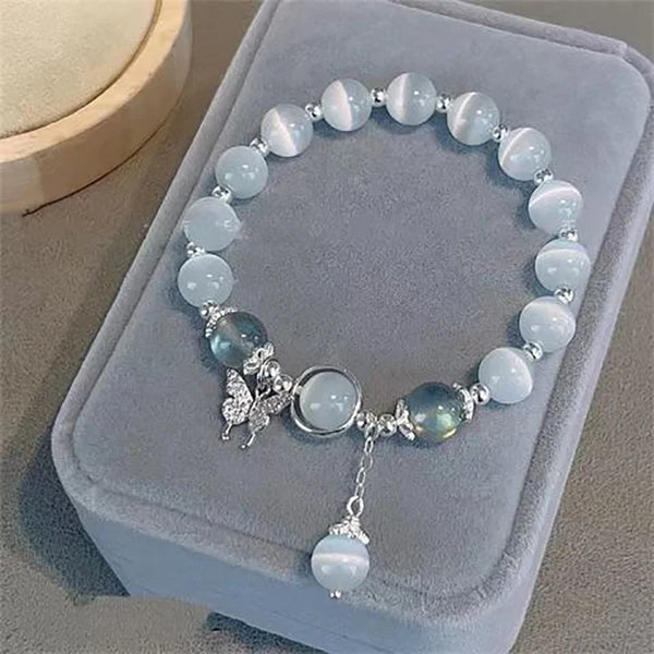 Crystal Flowers Moonstone Butterfly Pendant Bracelet - Sweet Cool