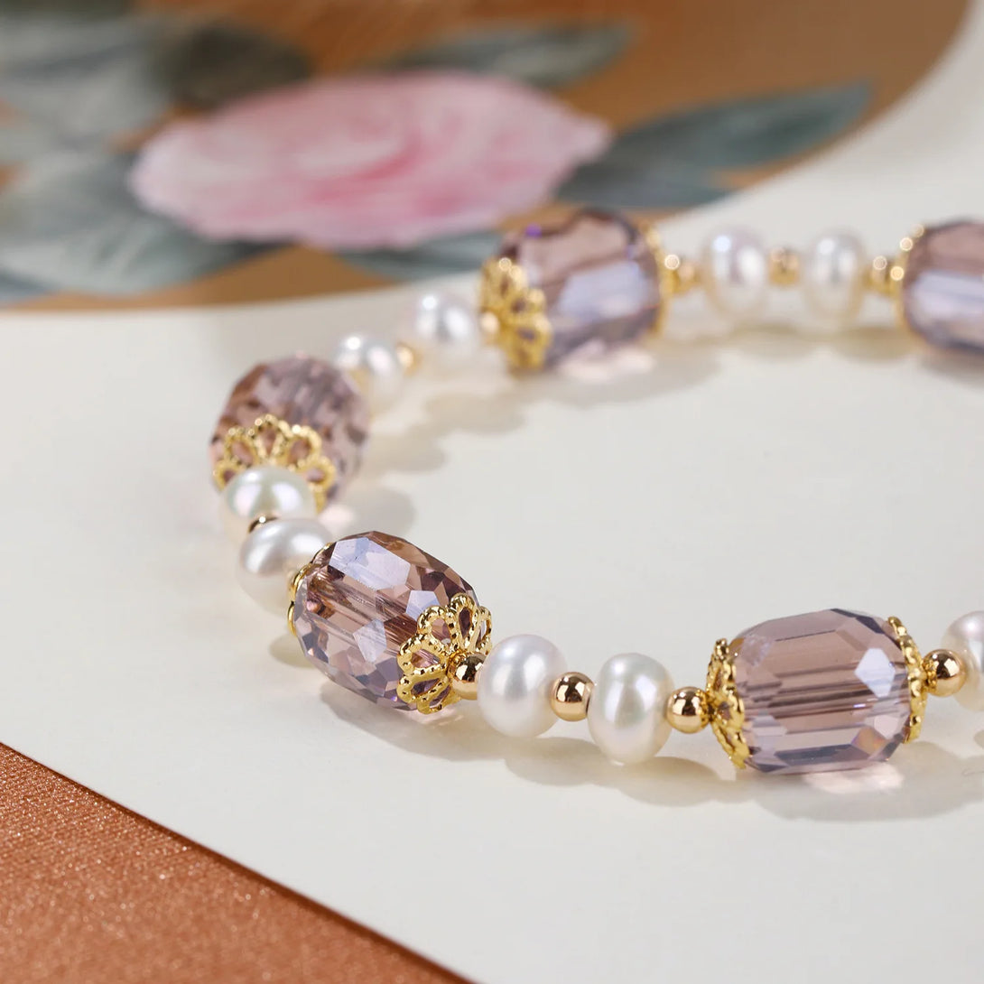 Light Purple And White Crystal Bracelet - Peace Healing