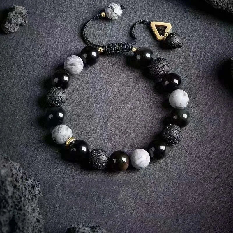 Black Lava Rock Volcano Stone Bead Bracelet