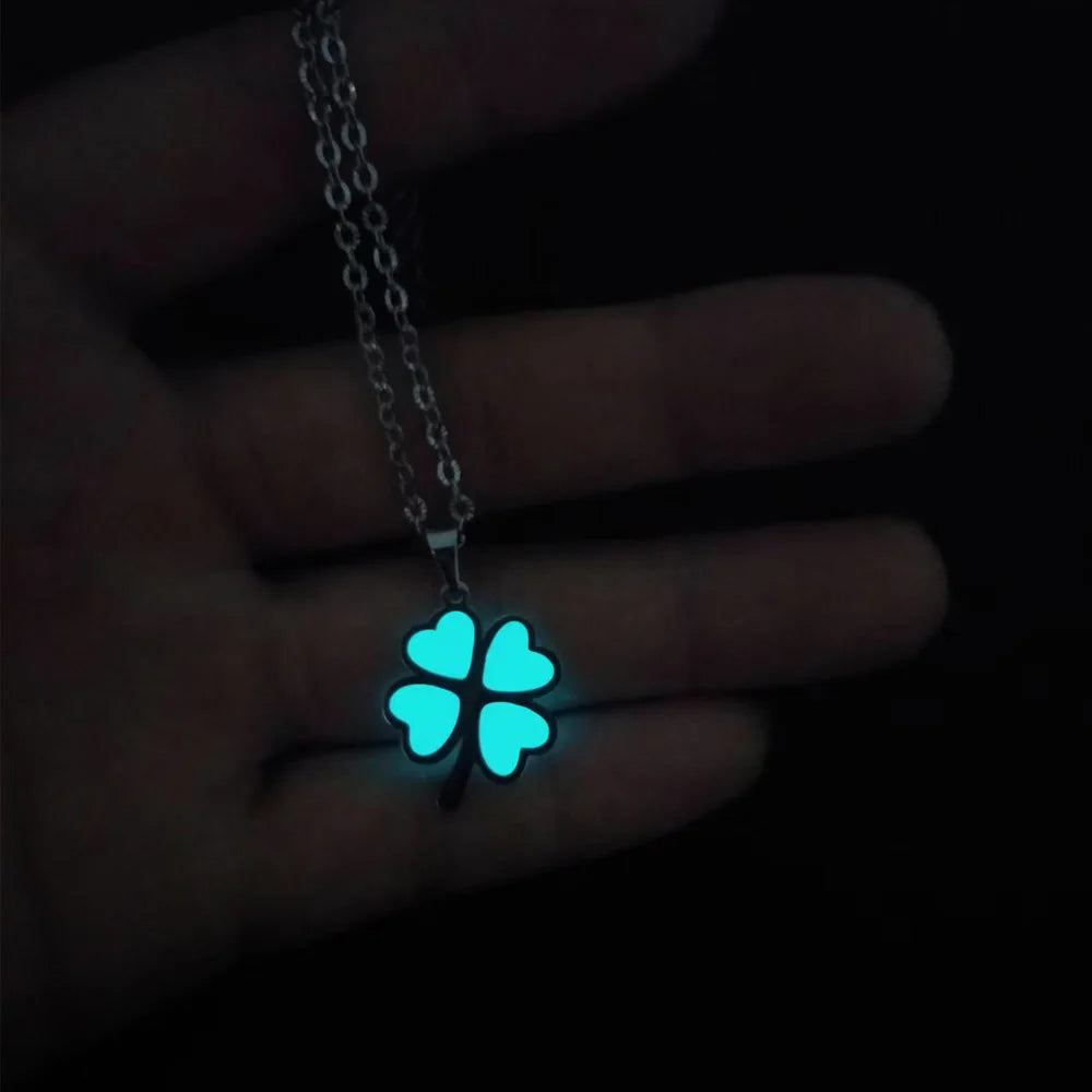 Fluorescent Blue Four Leaf Clover Necklace Pendant