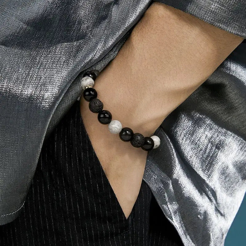 Black Lava Rock Volcano Stone Bead Bracelet