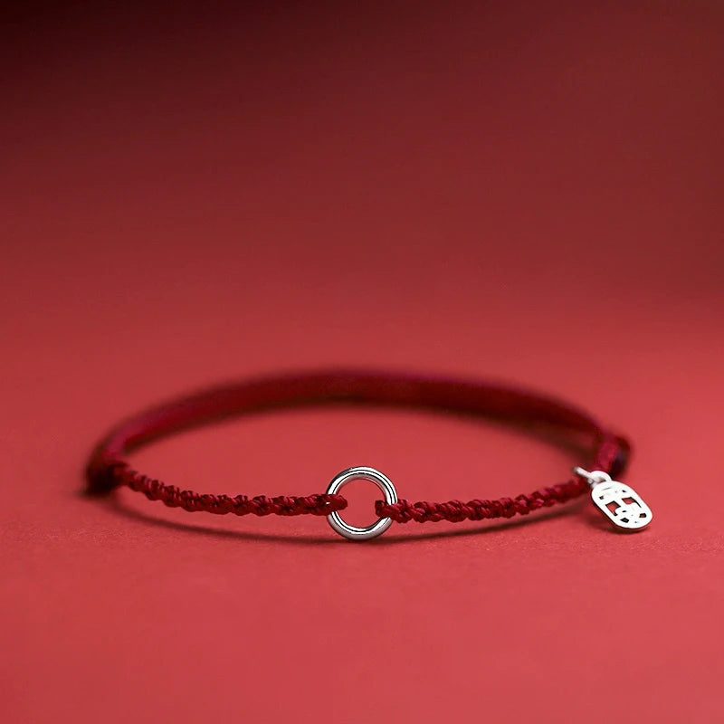 925 Sterling Silver Peace Buckle Red Rope Bracelet