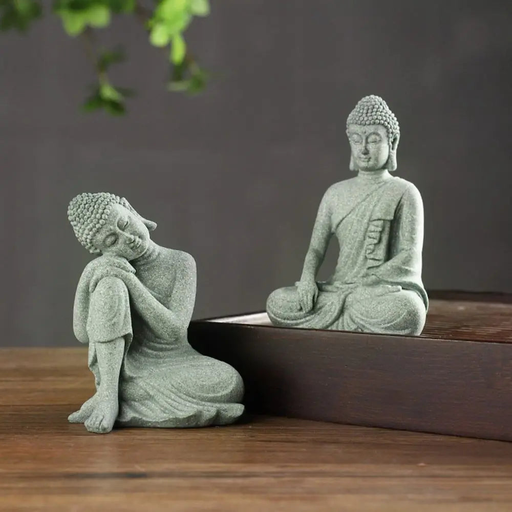 Meditating Buddha Statue Sandstone Figurine Decoration