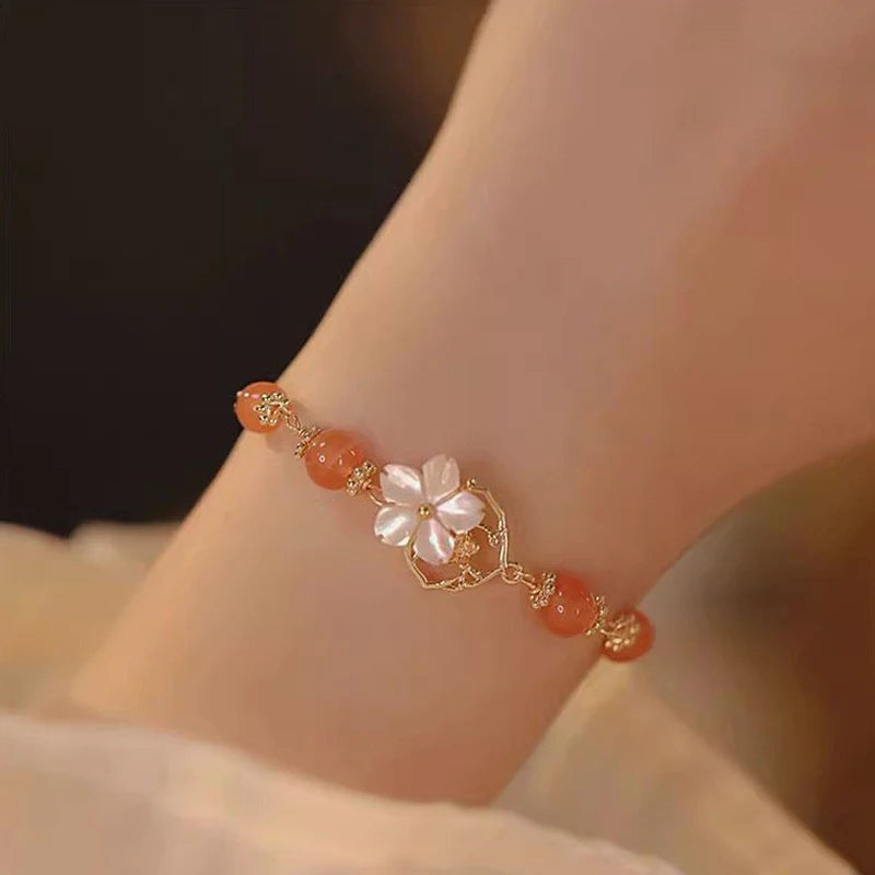 White Stock Flower Pink Rose Bracelet - For Love