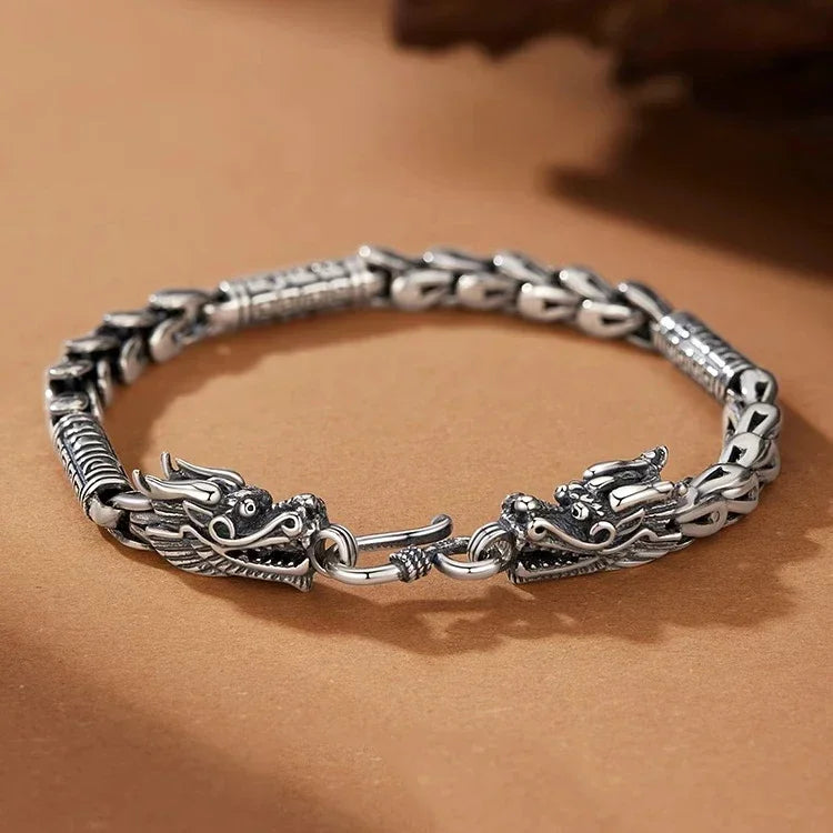 925 Sterling Silver Double Dragon Domineering Bracelet