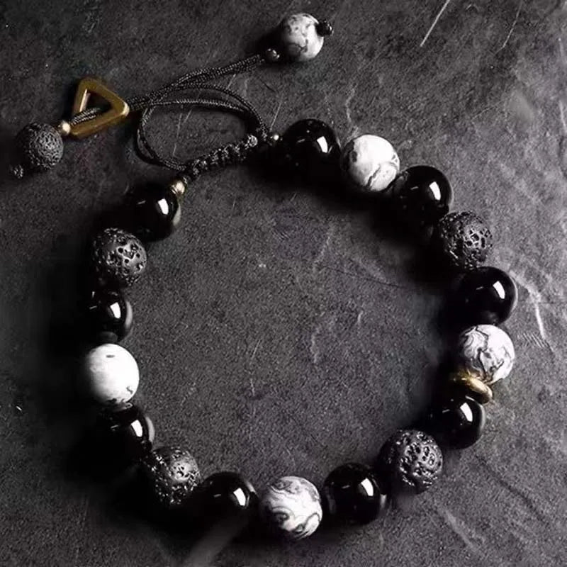 Black Lava Rock Volcano Stone Bead Bracelet