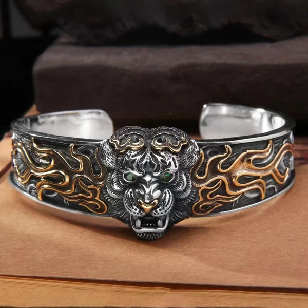 925 Sterling Silver Plate Tiger Bracelet - Evil Spirits Bangle