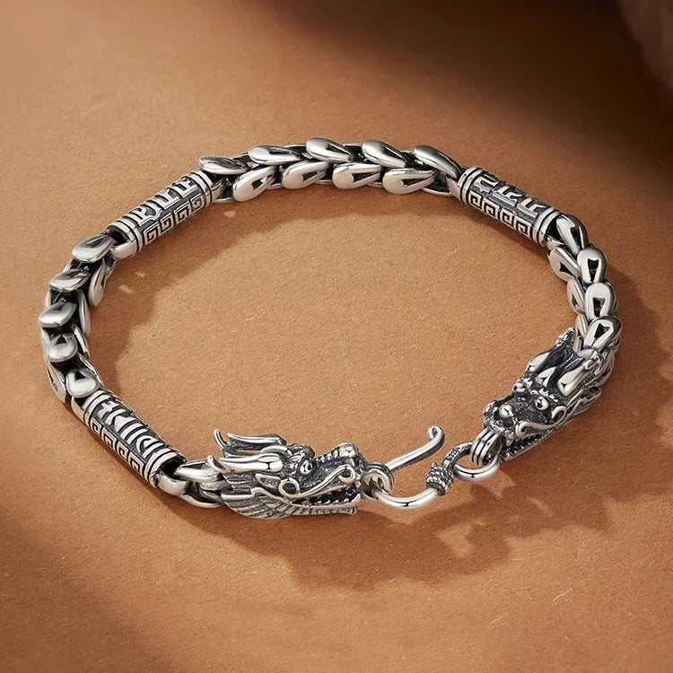 925 Sterling Silver Double Dragon Domineering Bracelet