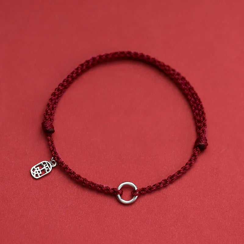 925 Sterling Silver Peace Buckle Red Rope Bracelet