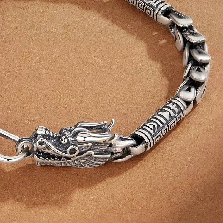 925 Sterling Silver Double Dragon Domineering Bracelet