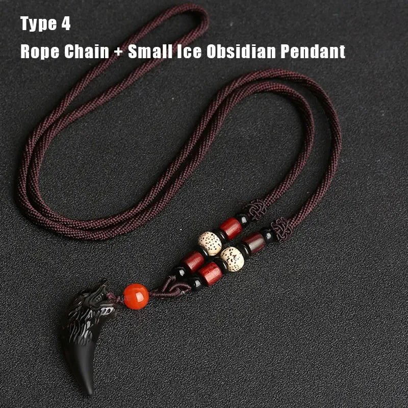 Black And Ice Obsidian Pendant Necklace -  Wolf Tooth Amulets