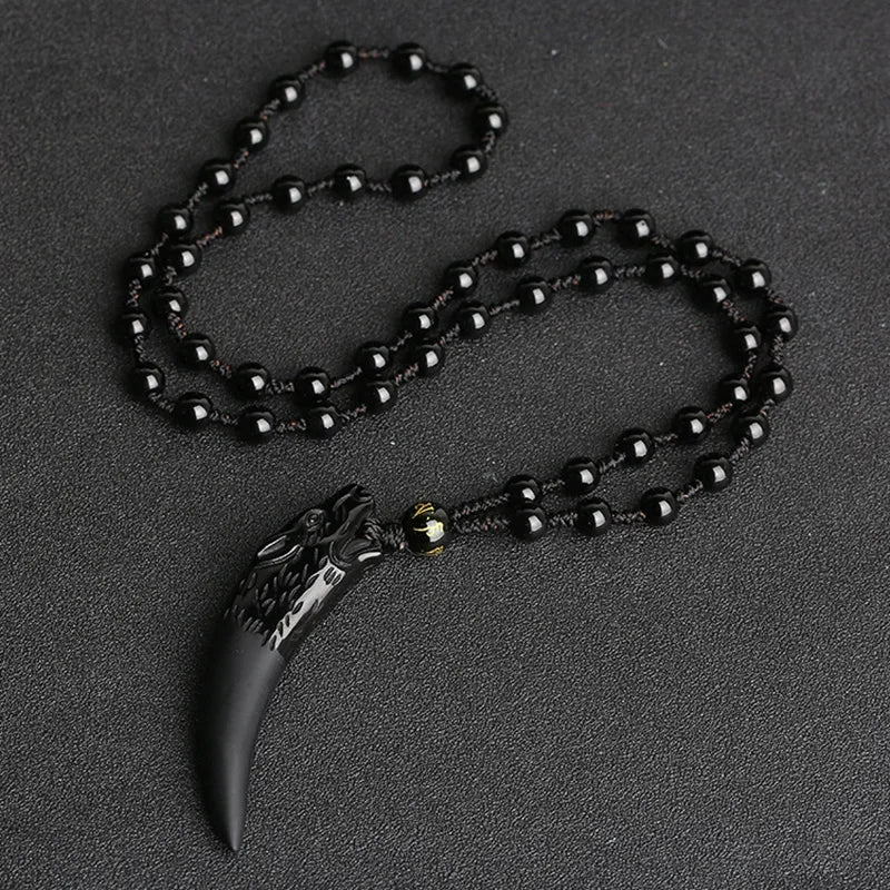 Black And Ice Obsidian Pendant Necklace -  Wolf Tooth Amulets