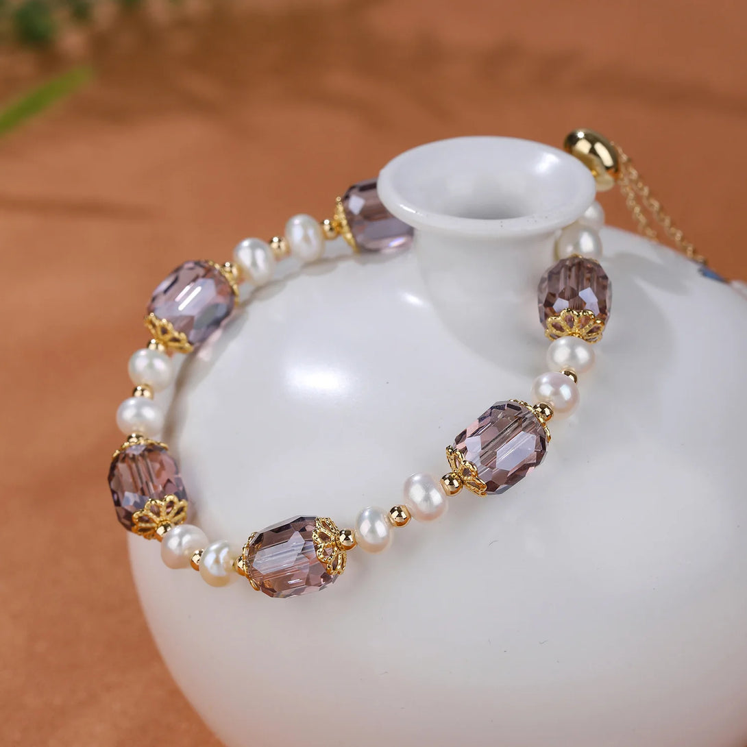 Light Purple And White Crystal Bracelet - Peace Healing