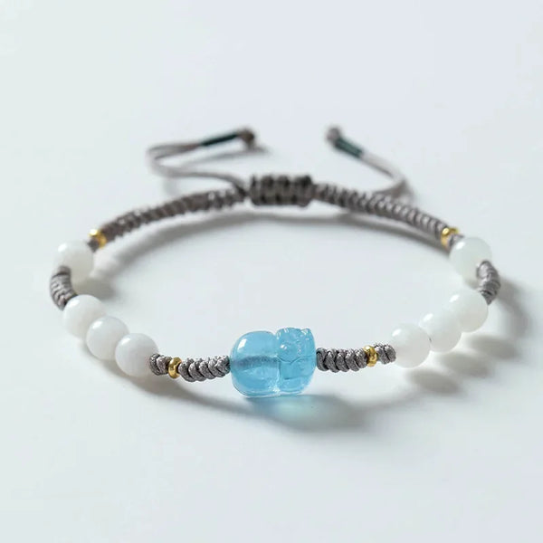 Natural White Jade Aquamarine Pixiu Bracelet - For Healing