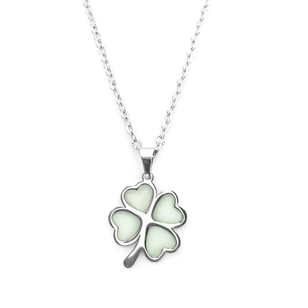 Fluorescent Blue Four Leaf Clover Necklace Pendant