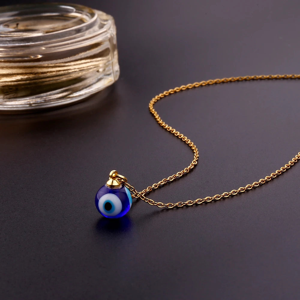 Blue Evil Eye Pendant Necklace - Gold