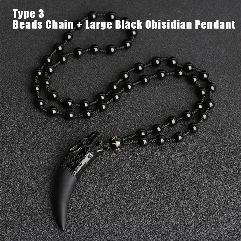 Black And Ice Obsidian Pendant Necklace -  Wolf Tooth Amulets