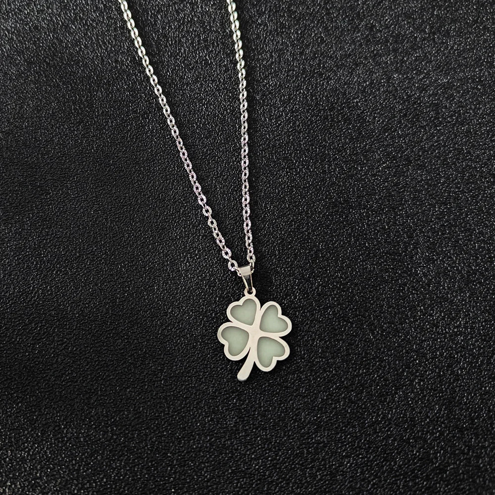 Fluorescent Blue Four Leaf Clover Necklace Pendant