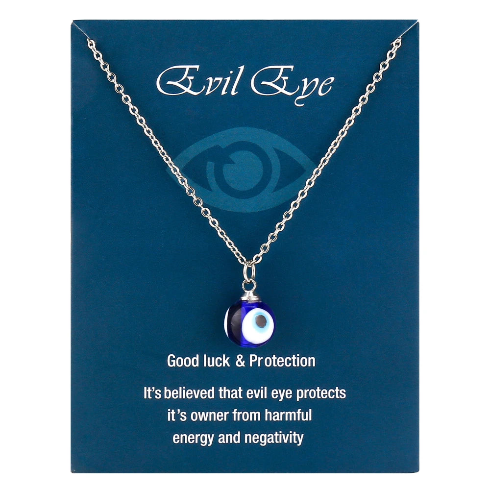 Blue Evil Eye Pendant Necklace - Silver