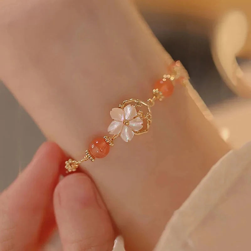 White Stock Flower Pink Rose Bracelet - For Love