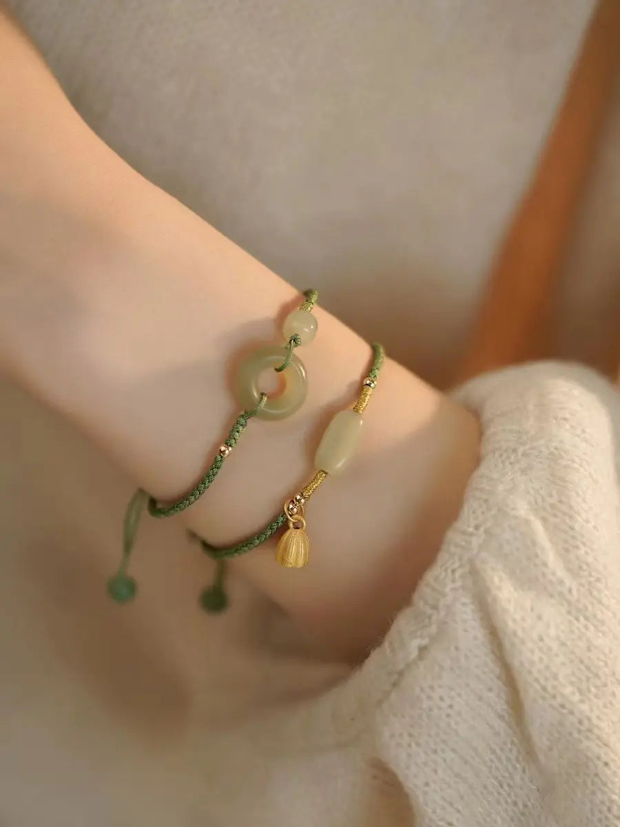 Lotus Flower Green Jade Safety Buckle Bracelet