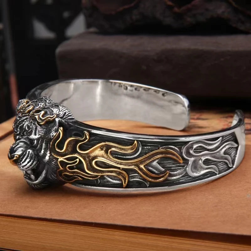 925 Sterling Silver Plate Tiger Bracelet - Evil Spirits Bangle