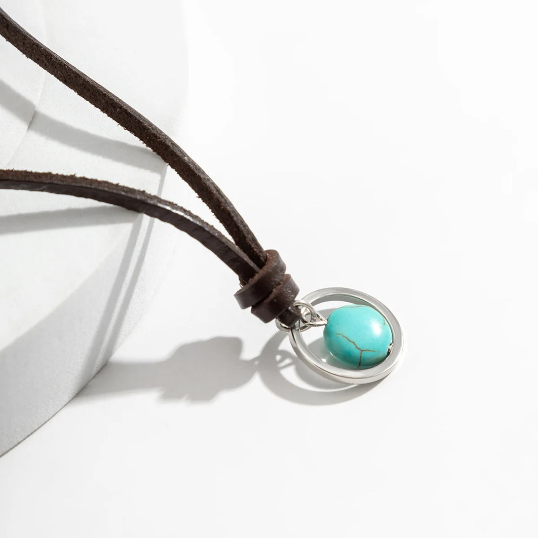 Vintage Leather Turquoise Stone Pendant Necklace