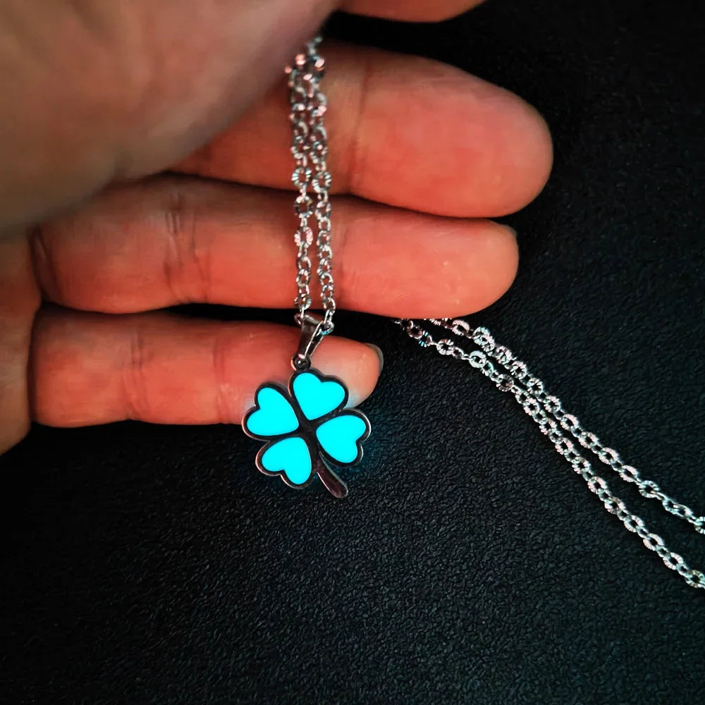 Fluorescent Blue Four Leaf Clover Necklace Pendant