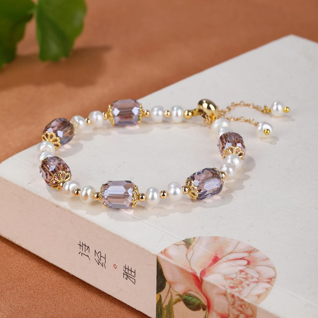 Light Purple And White Crystal Bracelet - Peace Healing