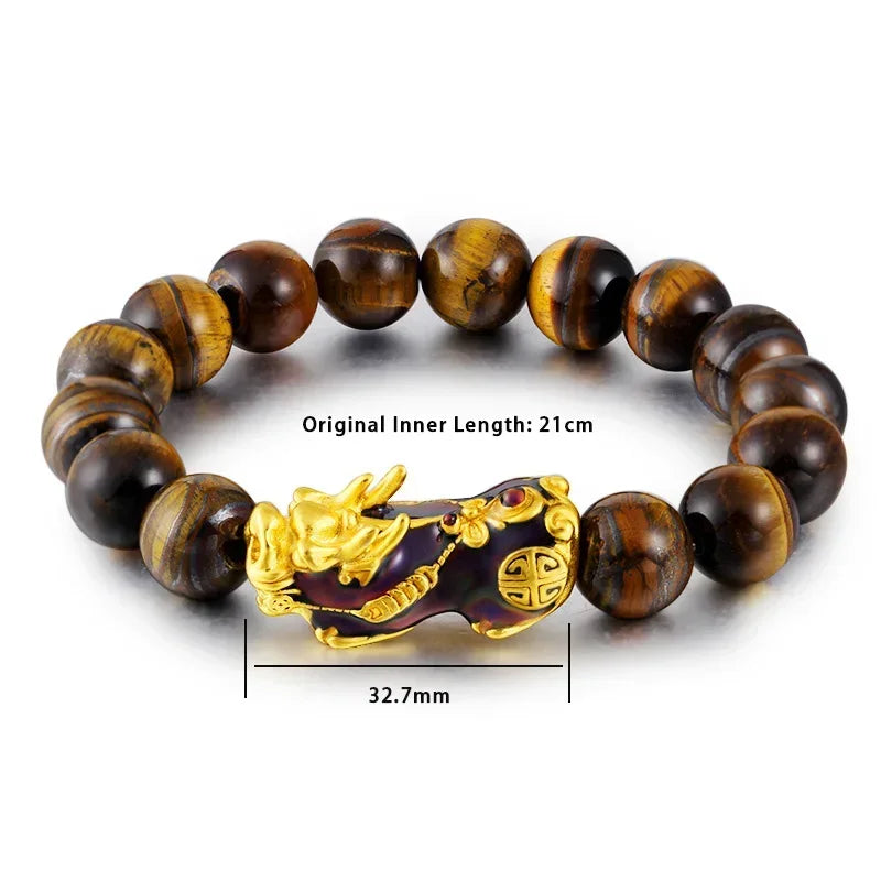 Natural Tiger Eye Beads Pixiu Bracelet - Attract Wealth