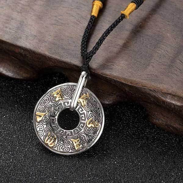 Tibetan Mani Mantra Silver Coin Necklace