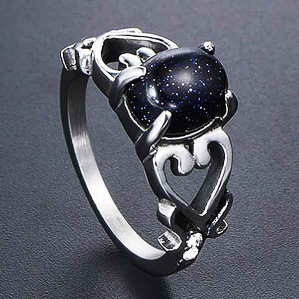 Unique Hollow Love Blue Sandstone Ring 01