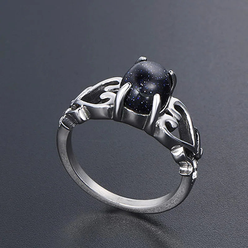 Unique Hollow Love Blue Sandstone Ring 02