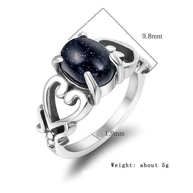 Unique Hollow Love Blue Sandstone Ring 03