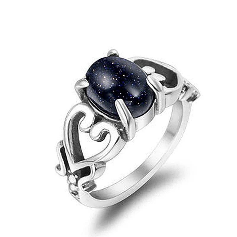 Unique Hollow Love Blue Sandstone Ring 04