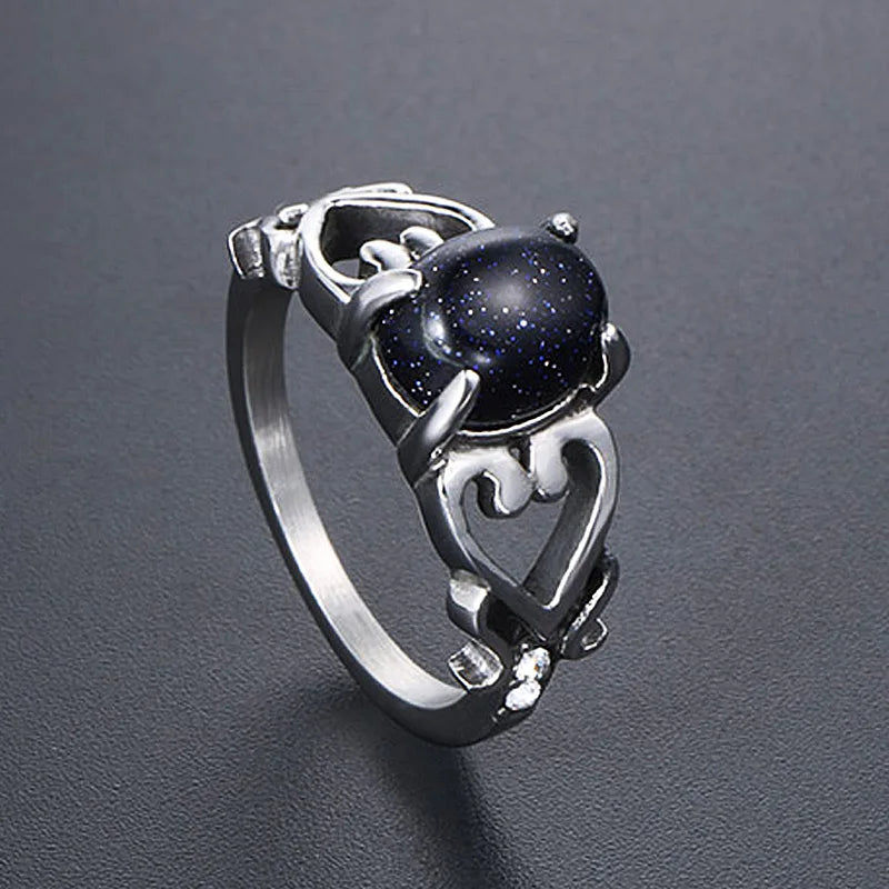 Unique Hollow Love Blue Sandstone Ring 06