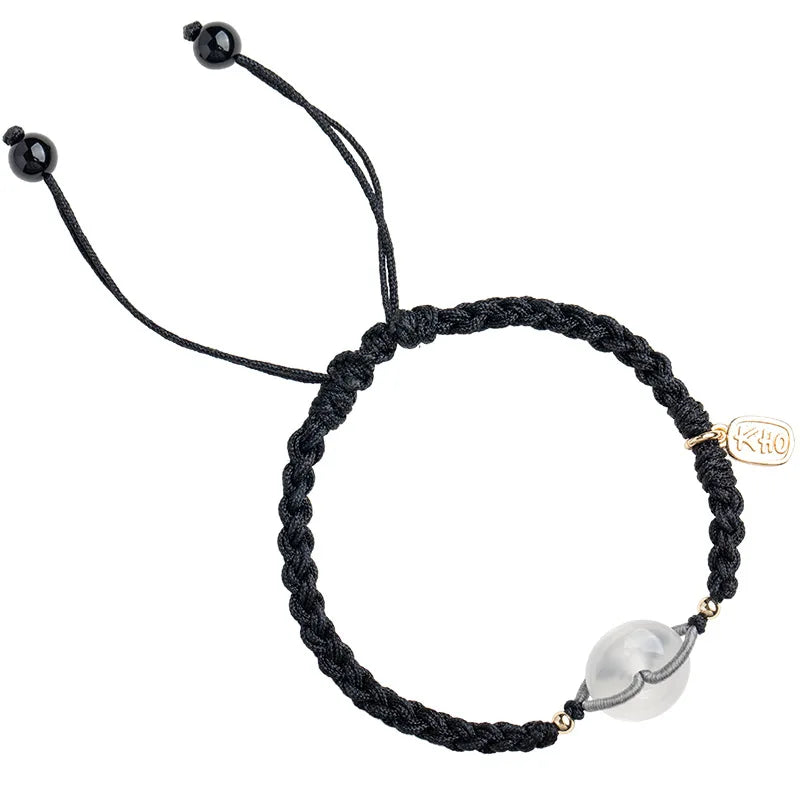 White Chalcedony Round Safety Buckle Bracelet