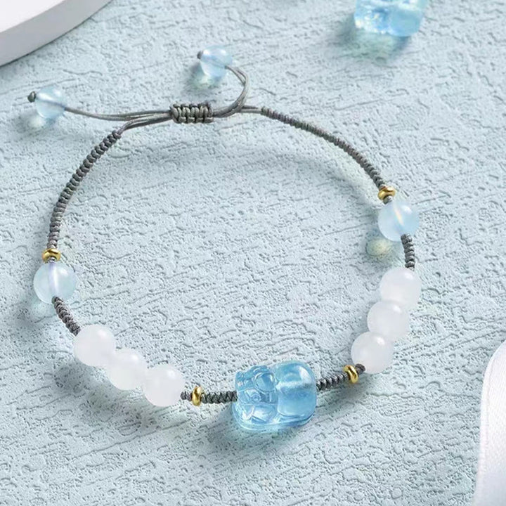 Natural White Jade Aquamarine Pixiu Bracelet - For Healing