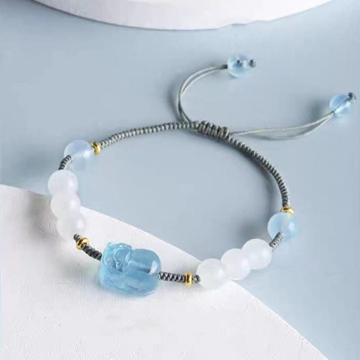 Natural White Jade Aquamarine Pixiu Bracelet - For Healing