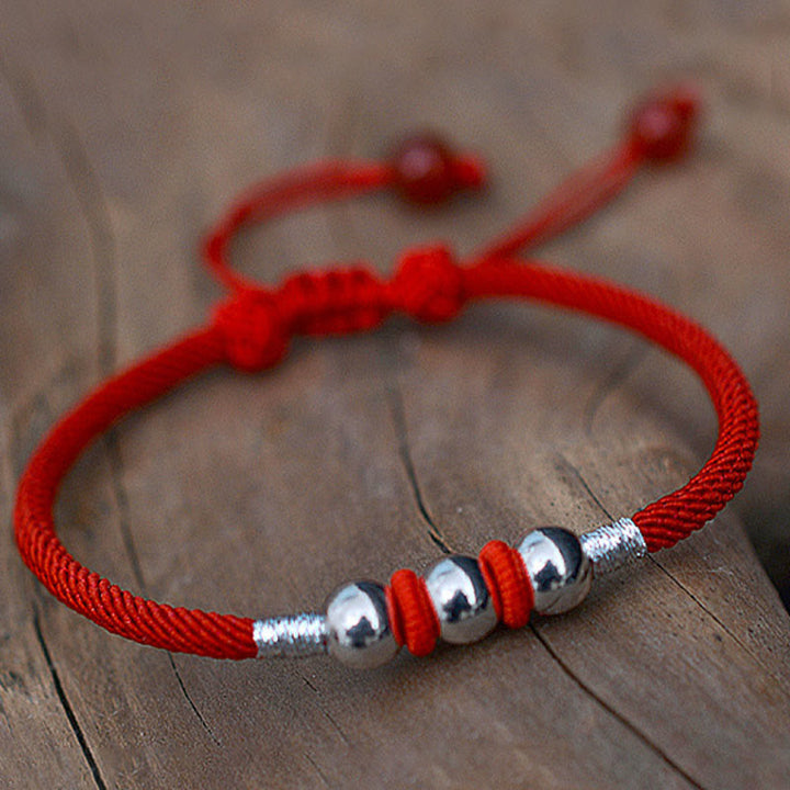 Tibetan 925 Sterling Silver Beads Red Rope Bracelet - Lucky & Protection