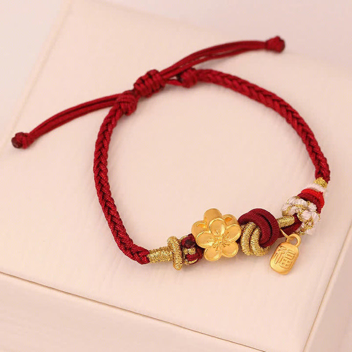 Gold Plate Peach Blossom Flowers Lucky Charm Bracelet