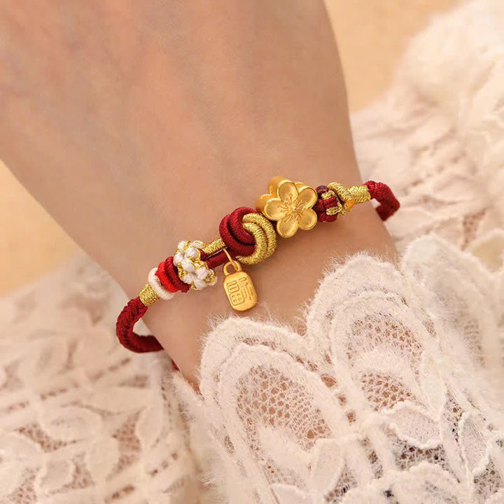 Gold Plate Peach Blossom Flowers Lucky Charm Bracelet