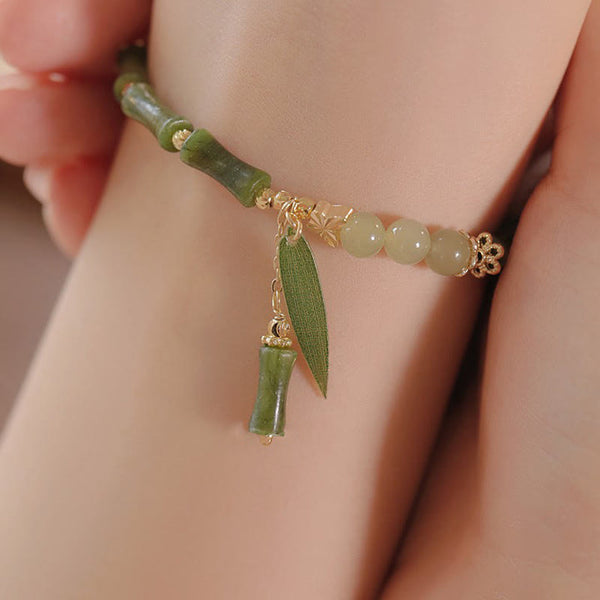 Nueva pulsera de cuentas de bambú y jade verde: ¡Buena suerte!