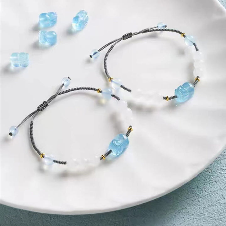 Natural White Jade Aquamarine Pixiu Bracelet - For Healing