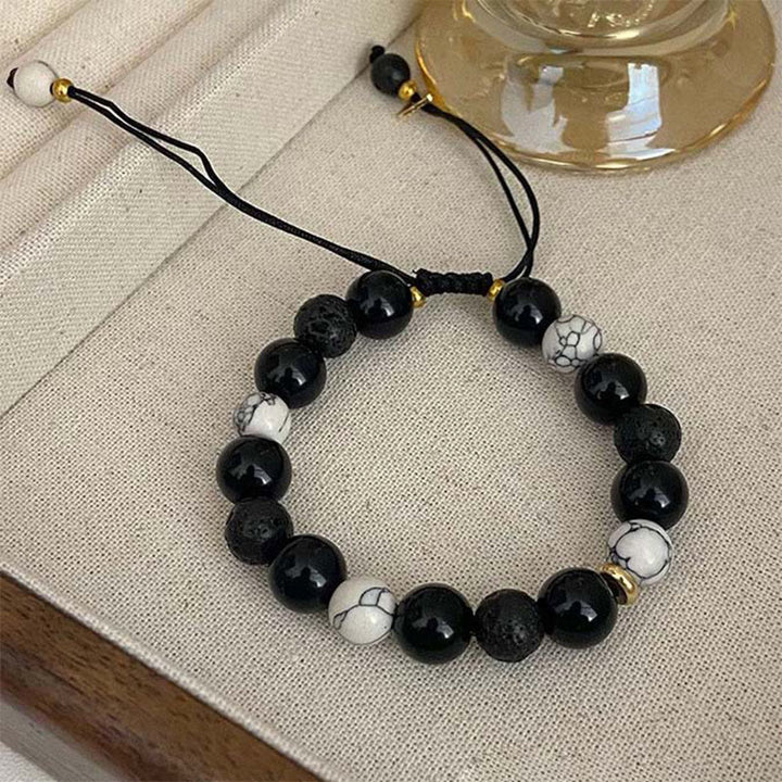 Black Lava Rock Volcano Stone Bead Bracelet